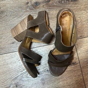 Coclico Brown Leather Strappy Sandals with Block Heel Size 38/7.5